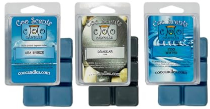 Cool Man Cave Mix Scented Wax Melts, 3 Pack – USA Made – Wax Cubes for Wax Melt Warmer, Masculine Variety Pack - Cologne and Ocean scents - 1 Pack of Each of Drakkar Type, Cool Water, & Sea Breeze