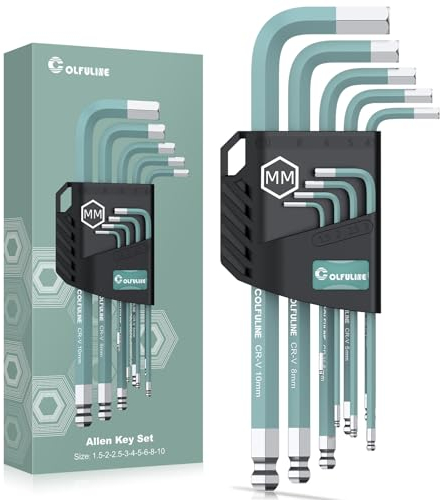 COLFULINE 9PCS Innensechskantschlüssel Set, Profi Innensechskant Satz Kugelkopf HX 1,5mm-10mm, Sechskantschlüssel Set Winkelschlüsselsatz in Kunststoffclip(Grün)