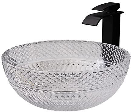 WRJAHCG Lavabo in Vetro da appoggio, a Forma di Scodella, per Bagno e Toilette, Cucina, Hotel, saloni di Bellezza,Trasparente