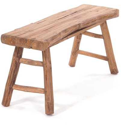 DESIGN DELIGHTS HOLZBANK Malu 93 | Teakholz, 93x44 cm, mit Streben | Treibholz Sitzbank, Baumkante Beistellbank, Bettbank, Küchenbank, Flurbank