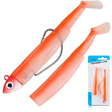 DONQL Peces de goma con cabeza de anzuelo a elegir 9 cm, 25 g, 9 cm, 15 g, 7 cm, 10 g o 7 cm, 5 g, cebo de goma para lucioperca, juego de señuelos de goma para peces depredadores (7 cm, 5 g, naranja)