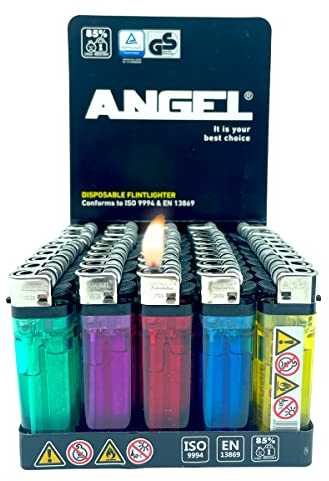 Clearfee 100 accendini monouso trasparenti | accendini a frizione monouso, colorati in 5 colori
