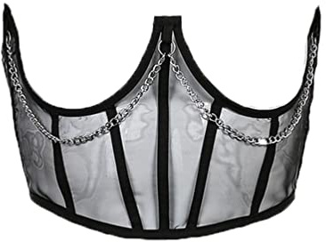Sup-Coente Goth Underbust Corset Belt Mesh Waist Belt Steel Boned Gothic Steampunk Slimming Pirate Renaissance Corsets With Chain