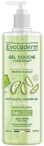EVOLUDERM – Gel Douche Aloe Vera Hydratant - 500 ml - 96% d'Origine Naturelle - Végan - Fabrication Française