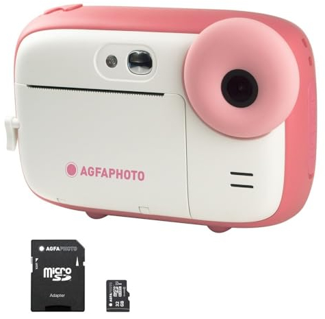 AGFA Photo Realikids Instant Cam + 1 Micro-SD-Karte 32 GB – Sofortbildkamera für Kinder, LCD-Display 2,4 Zoll, Lithium-Akku, Selfie-Spiegel und Fotofilter – Rosa