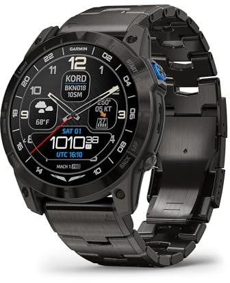 Garmin D2™ Mach 1 Pro, Aviator Smartwatch mit GPS Moving Map, Flugwetter, Gesundheits- und Wellness-Funktionen, AMOLED-Display und integrierter Taschenlampe