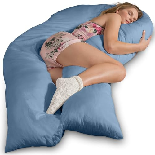 Traumreiter Seitenschläferkissen Jumbo XXL mit Bezug Baumwolle Tauben Blau I Extra hohes und langes orthopädisches Komfortkissen. Schwangerschaftskissen zum Schlafen Stillkissen Kissen. Body Pillow