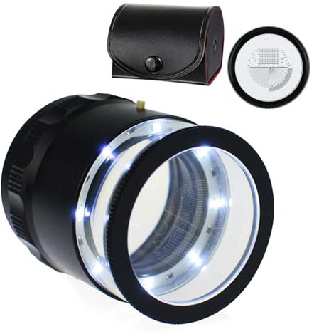Lupe, 10-fache Juwelierlupe mit Skalenvergrößerung, Lupe mit Skalendiagramm, 8 LED-Lichter, 25 mm Sichtfeld, Schmucklupe für Edelsteine, Münzen, Briefmarken, Uhrenreparatur, Juwelierwerkzeug