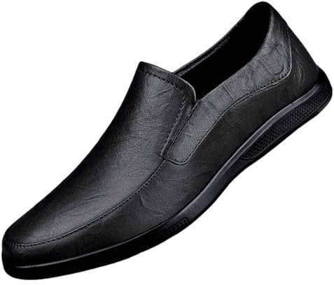 Chaussures d'affaires pour homme - En cuir - Légères - Sans lacets - Confortables - Antidérapantes - Chaussures plates - Chaussures de travail - Coupe confortable, Noir , 44 EU
