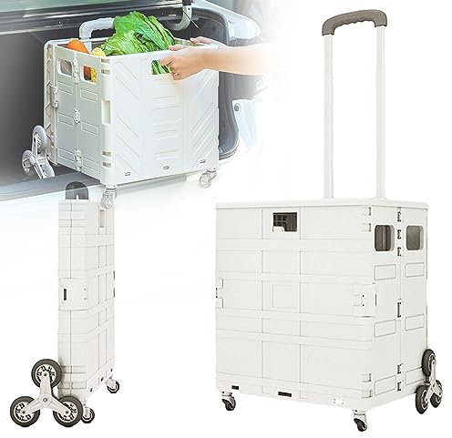 Carrello Pieghevole, Carrello della Spesa Pieghevole da 75 Litri con Coperchio di Sicurezza, Ruote a 360°, Carrello per Scale Pieghevole, Carrello con Manico telescopico da 100 cm, Carrello