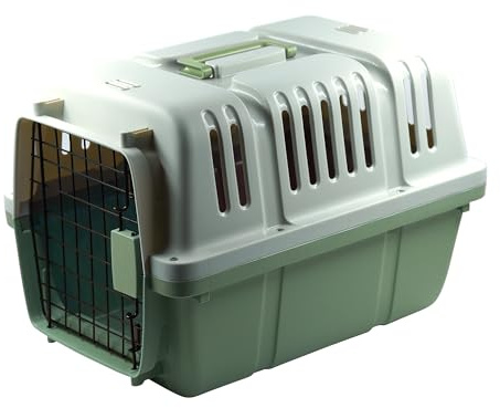 Transportador Mascotas Viaje Transportadora Gato Transportín Perro Pequeño Caja Rígido de Plástico con Asa Plegable (Verde, 50X34.5X34CM)