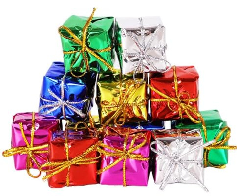 Zenarao Christmas Tree Small Gift Boxes, Hanging Decorations, 12Pcs Assorted Color Foil Mini Boxes Ornaments Laser Candy Box Pendant Decoration for Xmas Tree Party Favors