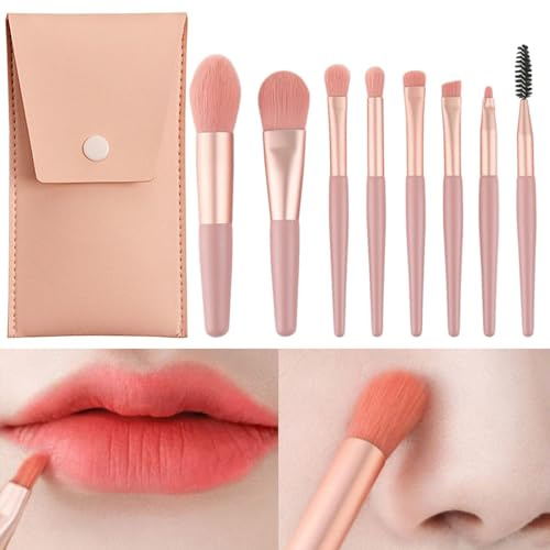 DILUSILK Professional Mini Makeup Brushes Set - 8pcs Soft Synthetic Bristles - Pink PU Leather Bag - For Blush, Powder, Foundation, Eyeshadow, Contouring, Eyebrow, Lipstick, Highlighting