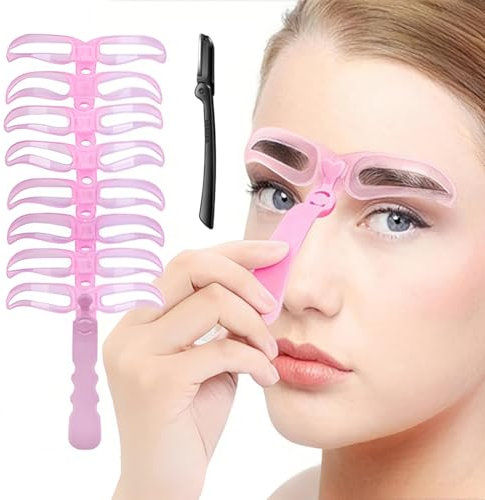 EIROVYA 8 Stück Augenbrauenschablonen Set Stencil Kit mit Halterung & Gummiband – einfaches Augenbrauen-Styling – Hände frei Schablonen für symmetrische Augenbrauen – Wiederverwendbar (Rosa)