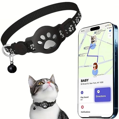 GPS-spårning for katter - Halsband for små katter utan abonnemang, plats i realtid, inget SIM-kort krävs, endast iOS, vattentät(Black)