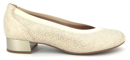 PITILLOS - Zapato de tacón Cuadrado,bajo,clásico,salón,Borde elástico,Suela de Goma,Hecho en Piel para: Mujer Color: Oro Talla:41