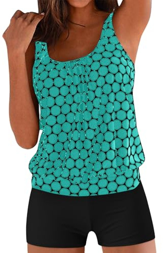 Generisch Tankini da donna, snellente, due pezzi, taglie grandi, a vita alta, set elegante, costume da bagno estivo, da spiaggia, con top e costume da bagno da donna, taglie forti, 02, XL