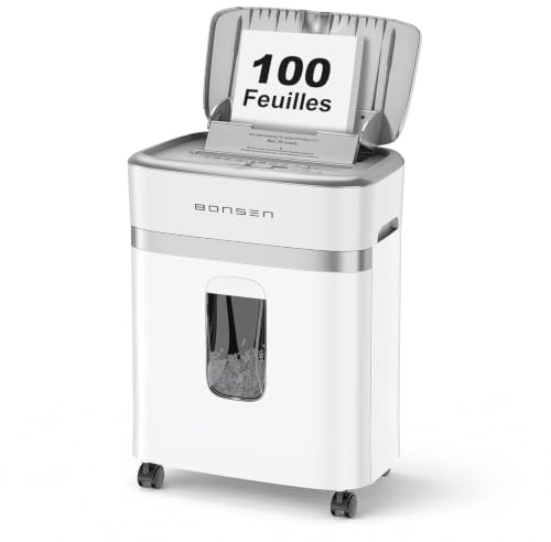 Bonsen Destructeur de Documents 100 Feuilles Auto-Feed, P-4 Micro-Coupe