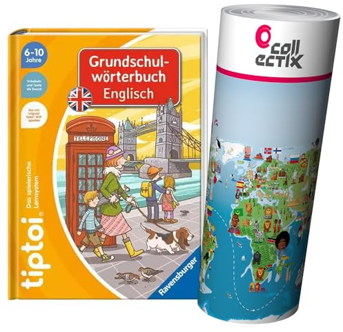 Ravensburger tiptoi Anglais Livre Dictionnaire de l'école élémentaire anglais + Enfants Carte du monde - Pays, Tiere, Continents