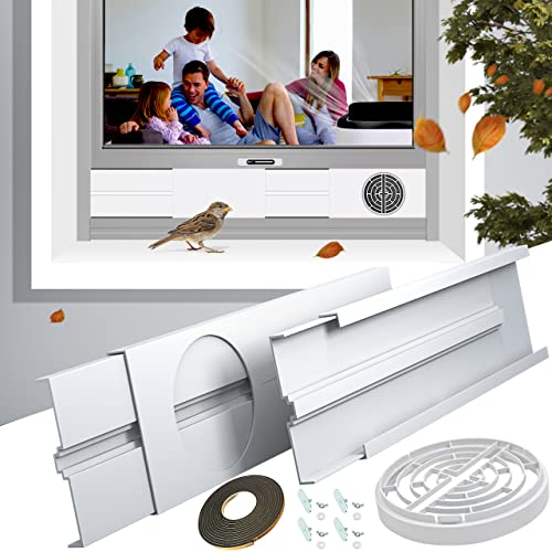 Aozzy 160cm fensterabdichtung für mobile klimageräte mit Universaladapter 13/15cm, Sicherheitsschloss & Dichtung für tragbare Klimaanlagen/Entfeuchter an vertikalen/horizontalen Fenstern