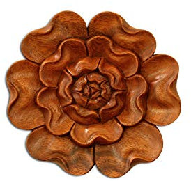 G6 Collection 8 Wooden Hand Carved Wall Art Relief Panel Handcrafted Wall Plaque Gift Decorative Home Decor Accent Handmade Wood Decoration Rustic Artwork Floral (Lotus Flower)