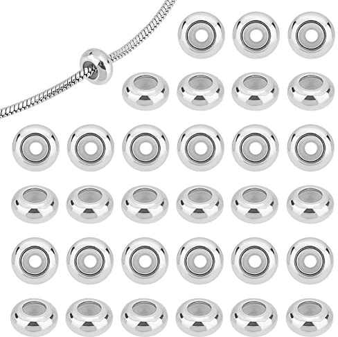 UNICRAFTALE 50 Pcs Acero Inoxidable Los Abalorios Redondos Planos Bolas de deslizador Perlas de Tapón Con Goma En El Interior para la Fabricación de la Joya Diy