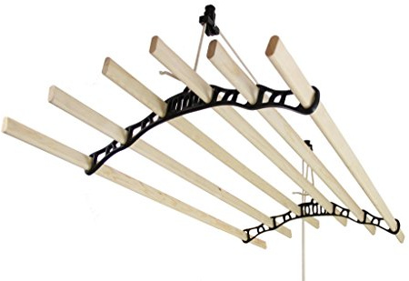 Clothes Airer Ceiling Pulley Maid Traditional Mounted Clothing Dryer 6 Lath Laundry Drying Rack Rail 2.4m Black Quick & Easy Assembly Ethically Sourced Varnished Pine Wood & Powder-Coated Cast Iron