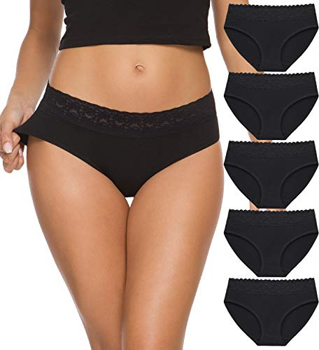GNEPH Hipster Panties for Women Underwear Lace Bikini Hip-huggers Panties 5 Pack Black