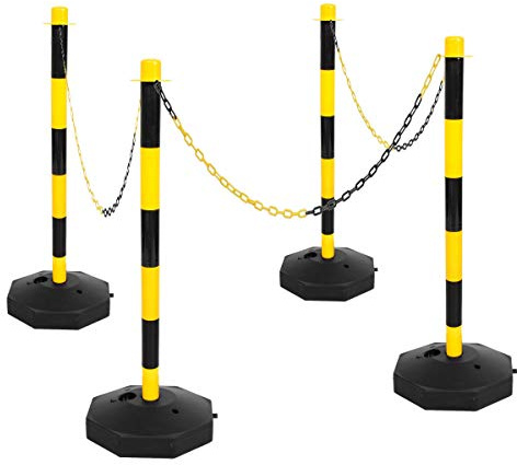 4 Plastic Chain Safety Barrier Posts & 10m Plastic Chain Kit (Yellow & Black)