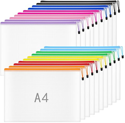 Plastic Wallets A4 Zip Wallets Zip Lock Bags Platic Zip Folder Zipper File Bag Zipped Document Wallet for School Office Travel Storage - 20PCS