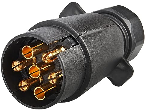 RED WOLF 7 Polig Anhängerstecker N-Typ 12V Kunstoff für Pkw Lastwagen Wohnwagen Wohnmobil Caravan 7 Pin Anhängerkupplung Zubehör Stecker Schwarz
