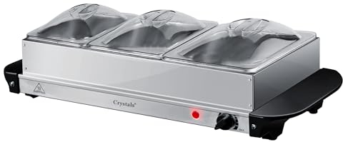 Crystals® 3 Pan Buffet Server Food Warmer, 3 x 2.5 Litre Pans, 300 W, Adjustable Temperature, Food Warmer, Dual Function Hot Plate, Portable Steam Table - Catering Serving Tray