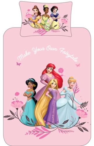 Disney Princess Single Duvet Cover Reversible Pink Bedding Set For Girls (Single)