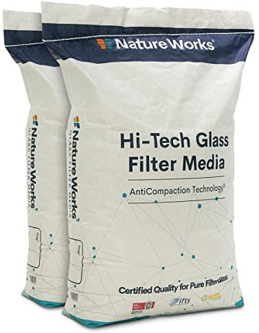 Nature Works - Vetro filtrante Hi-Tech per impianti di filtraggio a sabbia, 100% puro vetro piatto, ecologico, grana da 0,6 a 1,0 mm (40 kg)