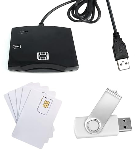 Smart Card Reader Writer USB: CAC Card Reader for Win & OS & Linux - EMV Chip Reader Writer Programmer - 5pc Blank Programable LTE USIM 4G Card & SIM Personalize Software