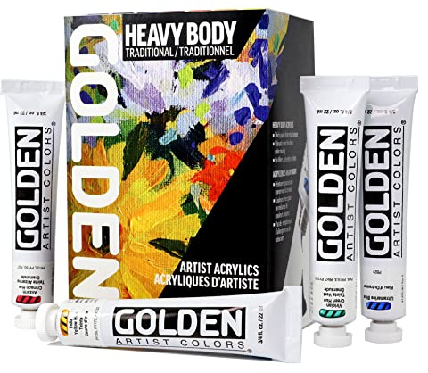 Lot de 7 peintures acryliques lourdes dorées - 7 couleurs - Peinture acrylique professionnelle