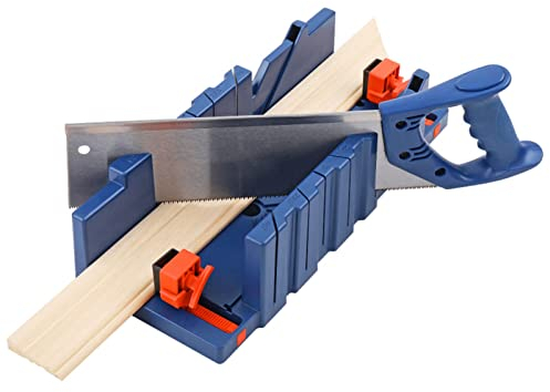 Caja de Ingletes de 45° con Sierra Incluida, Sierra Trasera de Acero Reforzado Resistente y Estable para un Corte Preciso