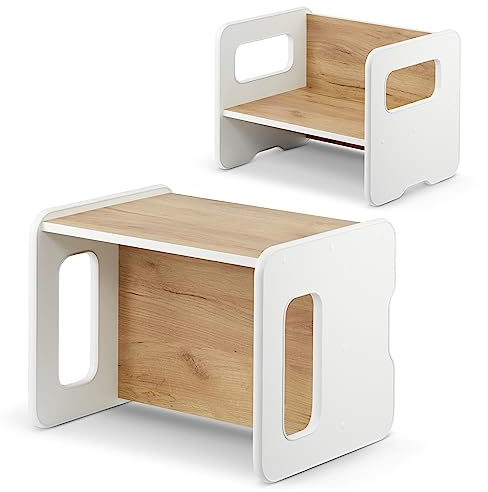 defiPad Sitzbank für Kinder | Kindersitzbank durch Drehen als Kindertisch verwendbar | Sitzbank Holz mit 2 Sitzhöhen | Kinder Tisch Funktion | Kindersitzgruppe Element |