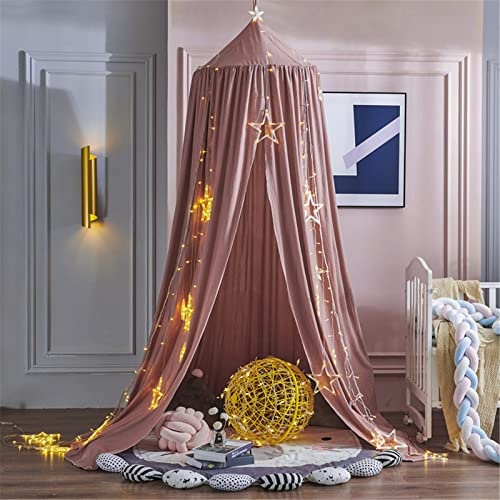 Surwin Ciel de Lit pour Bébé Enfants, Couleur Unie Moustiquaire Rideau Baldaquin Dôme Princesse Tente de Lit, Décoration Chambre à Coucher Dressing Lecture Maison de Jeux (Rose gris)