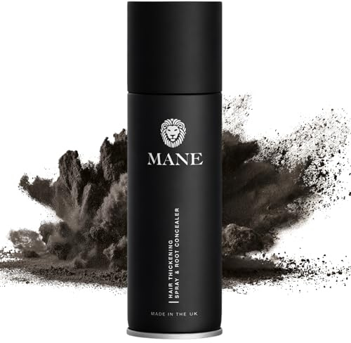 Mane Micro-Mineral Hair Thickening Spray & Root Touch Up Spray, Instant Volume & Root Cover Up for Thinning or Fine Hair, Lightweight Buildable Coverage for Men & Women, Black, 200 ml