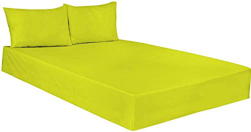 Plain Dyed Poly Cotton Fitted Bed Sheets 25CM- Elasticated Corner- Lightweight Easy Care Soft, Attractive Colours -Single Double King Super King (Lime Green, Single: (90x190cm) Approx.)