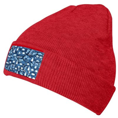 FRESQA Bonnet en laine tricotée avec motif de hockey sur glace, unisexe et décontracté, chapeau sans visière pour activités sportives de plein air, Motif hockey sur glace., taille unique
