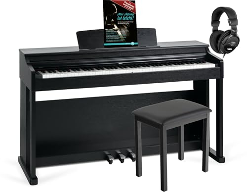McGrey DP-19 SM E-Piano Set - 88 gewichtete Tasten mit Hammermechanik und Anschlagdynamik - 8 Klänge - Tastaturabdeckung - inkl. Klavierbank, Kopfhörer und Klavierschule - Schwarz matt