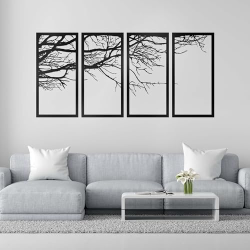 Cuadro Decorativo Metal Arboles Naturaleza Pared Diseño Minimalista Moderno Arte Negro Paneles Verticales Mural Salon Dormitorio Oficina Hogar Industrial Elegante Resistente Facil Instalacion