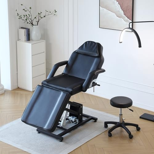 BSTSEL Electric Beauty Bed with Stool 3 Section Adjustable Massage Bed Salon Bed Lash Bed with Removable Armrests Headrest Massage Table Set for Spa Salon (Black)