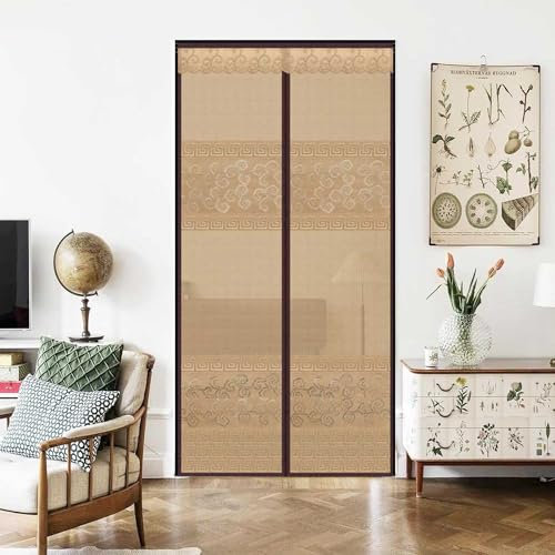 XQKXHZ 70x200cm(W x H), Braun Fliegengitter mit Magnet für Tür,Elegantem Jacquard Fliegengitter ohne Bohren,Magnet Fliegengitter Vorhang Insektenschutz für Balkontür,Kellertür und Terrassentür