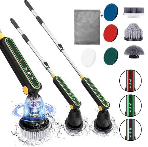 BTBHIHO Limpiador eléctrico, cepillo eléctrico mejorado de alto par con varilla de extensión ajustable y 7 cabezales de cepillo reemplazables, cepillo de limpieza eléctrico para bañera, azulejos, piso