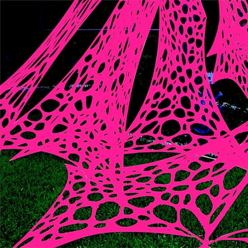 YHFUISK 700 Sqft Glow Pink Giant Durable Spider Webs Halloween Decorations Outdoor, Stretchy Pink Beef Netting for Halloween Decorations Indoor Party(24FT x 4FT)