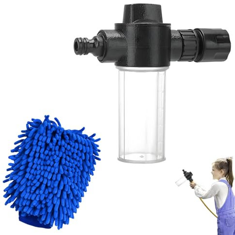 2PCS Hose Feeder Attachment Garden Sprayer Comes with A Blue Car Wash Glove Car Wash Spray Gun Hose Pipe Attachments Adjustable Hosepipe Spray Gun Car Foam Sprayer Car Wash Mitt for Car Washing