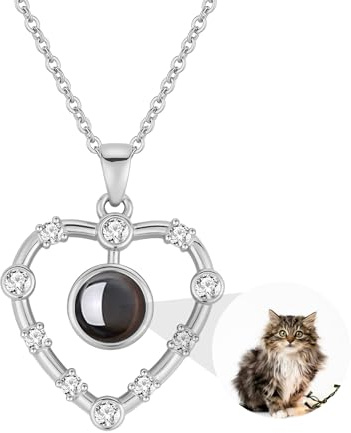 AOiViOZ Plata de ley 925 Collar Personalizado – Colgante en Forma de Corazón con Proyección Clara de Foto, para Aniversarios, Cumpleaños y Ocasiones Especiales-Plata